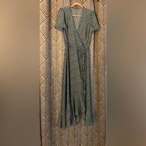 SHEIN Green Floral Maxi high-low Dress with Waist Tie